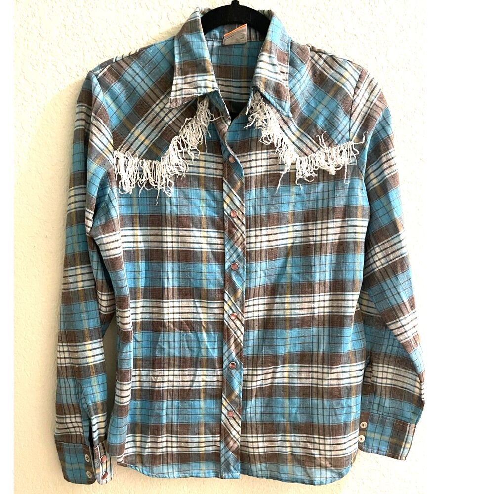Vtg Lady Maverick Fringe Size 36 Western Pearl Snap Long Sleeve Shirt USA Rodeo